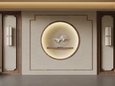 新中式背景墙su模型