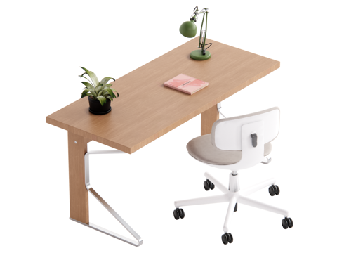 现代原木风书桌椅组合 儿童学习桌椅su模型