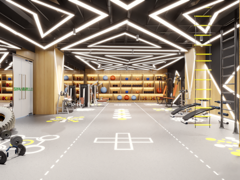 现代健身房 跑步机 健身器材su模型