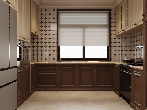 中古风厨房 橱柜su模型