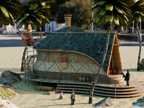 茅草屋 竹屋 木屋 树屋 海景打卡民宿 部落房屋su模型