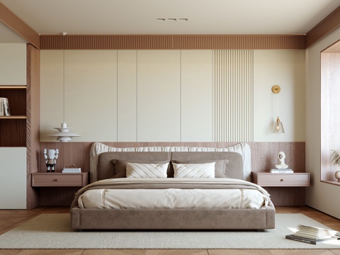 原木风卧室 主卧 次卧 壁灯 吊灯 无主灯卧室 飘窗卧室su模型