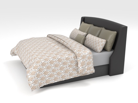  双人床 现代床 软包床 床头靠背床 高箱床3d模型 