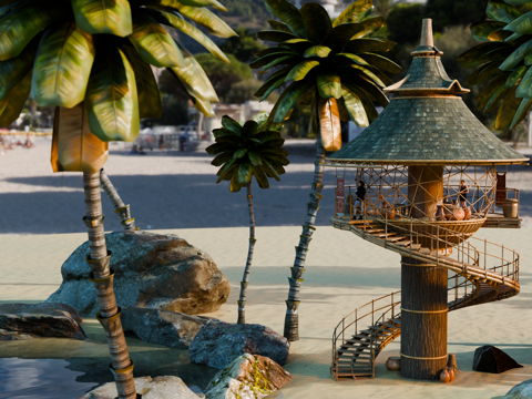 茅草屋 竹屋 木屋 树屋 海景打卡民宿 部落房屋su模型