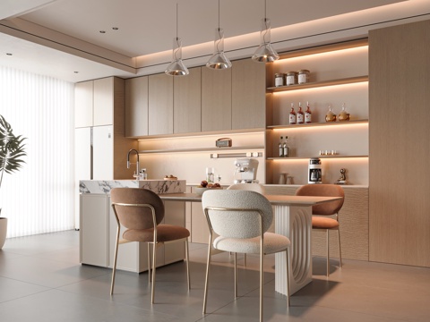  现代轻奢餐厅3d模型 