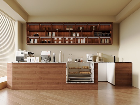 现代中古前台 咖啡店 吧台 制作台su模型