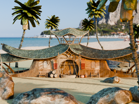 茅草屋 竹屋 木屋 树屋 海景打卡民宿 部落房屋su模型