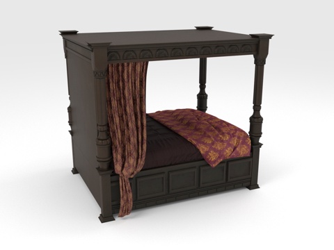  四柱床 带幔床 古典床 高背床 拔步床3d模型 