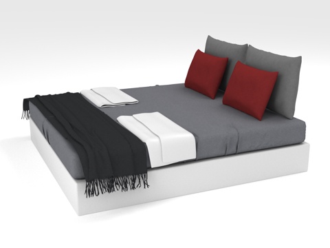  双人床 地台床 现代床 低矮床 简约床3d模型 