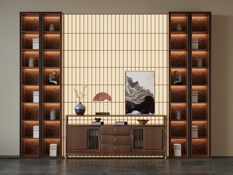 新中式玄关柜 置物柜su模型