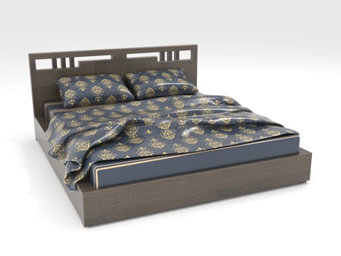  双人床 实木床 现代床 床架 卧室床3d模型 