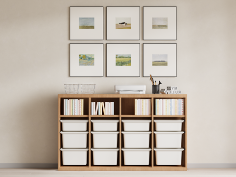 现代原木风储物柜 格子柜su模型