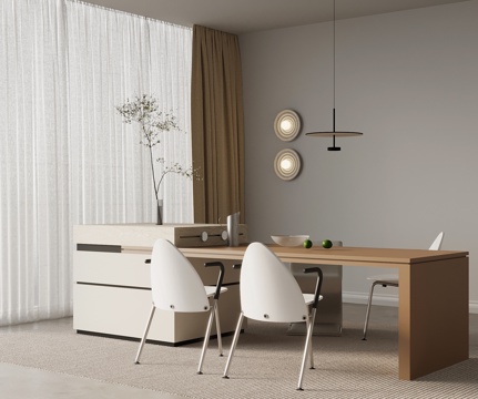 现代奶油风岛台 餐桌椅su模型