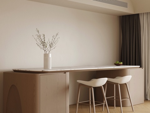 现代意式岛台餐厅 轻奢意式餐厅 开放式餐厅 岛台餐桌椅su模型