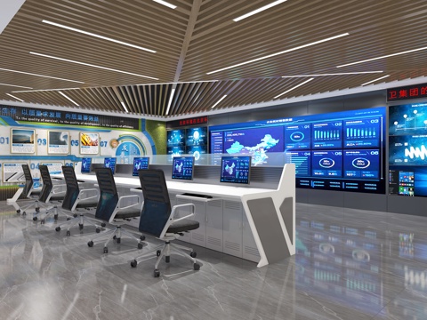  现代指挥中心 监控室3d模型 