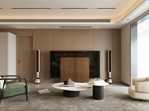 轻奢意式家居客厅 电视背景墙 客厅背景墙 木饰面背景墙su模型