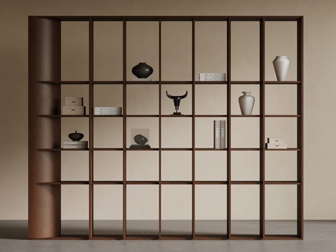 新中式隔断柜 书柜 装饰柜su模型