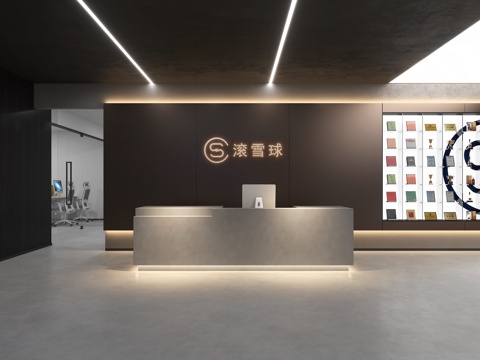  现代公司前厅 接待区 接待台 服务台 公司前台背景墙3d模型 