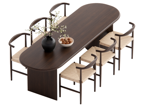 复古中古风餐桌椅组合su模型