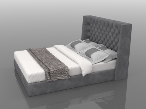  双人床 软包床 高靠背床 现代床 床垫3d模型 
