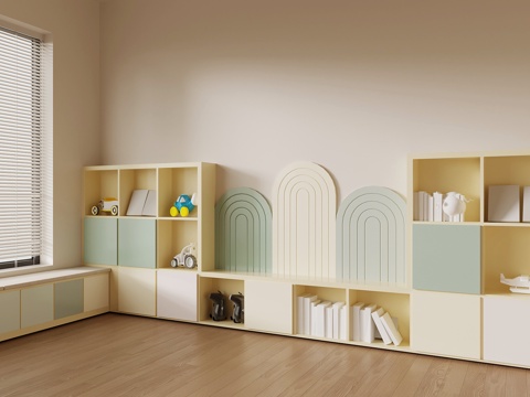 现代儿童书柜 置物柜 玩具柜 飘窗柜su模型