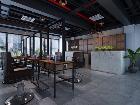  工业风美式工业风理发店3d模型 