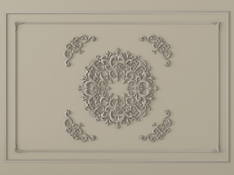 法式雕花 灯盘 石膏构件su模型