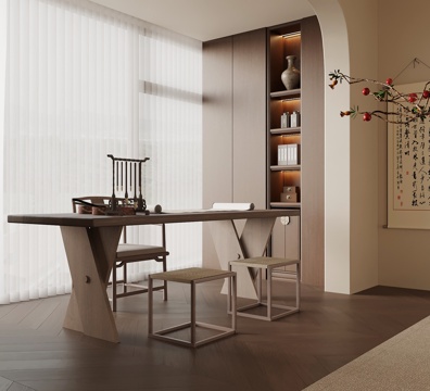 新中式书桌椅 茶桌椅su模型