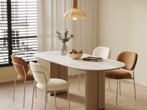 现代奶油风餐桌椅 休闲桌椅 餐厅吊灯su模型