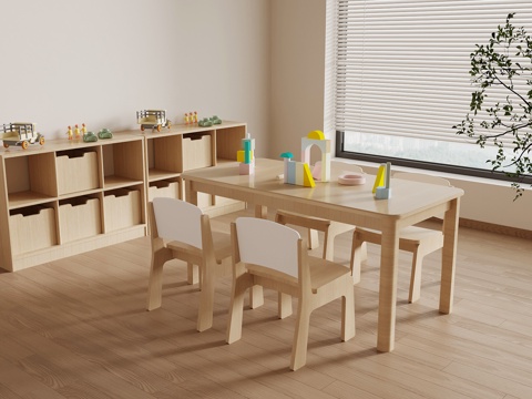 现代儿童桌椅 娱乐桌椅 玩具桌椅 玩具柜 收纳柜su模型