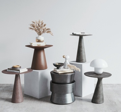 Baxter现代边几凳子组合 石材边几 边几摆件su模型