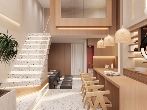  中古风美甲美睫美容店美甲桌门头3d模型3d模型 