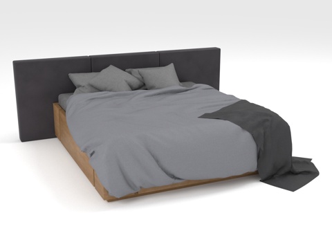  双人床 现代床 软包床头 木质床架 简约床3d模型 