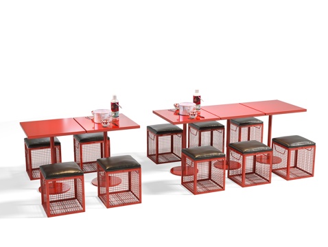 工业风餐厅桌椅组合 工业风桌椅 工业LOFT 啤酒框凳子su模型