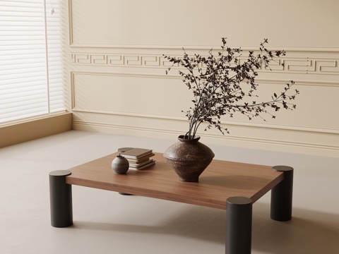  中古风茶几 方形茶几 实木茶几3d模型 