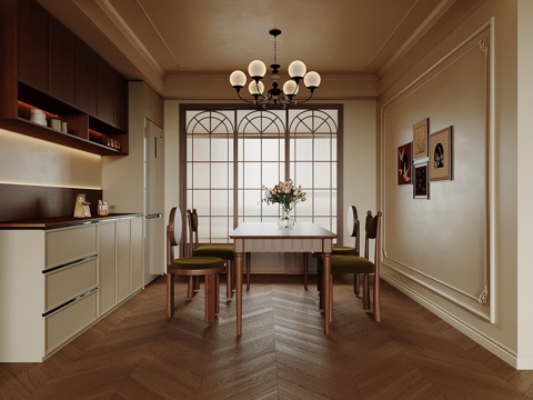  中古风餐厅 酒柜  餐桌椅3d模型 