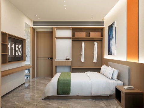  现代酒店大床房3d模型 