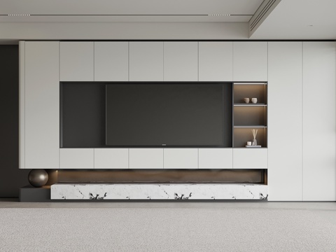 现代极简电视背景墙su模型