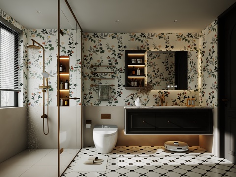  现代中古风卫生间3d模型 