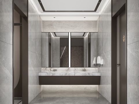  现代公共卫生间 洗手盆 小便斗3d模型 