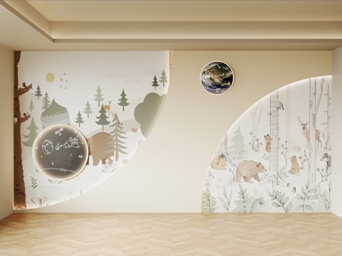 现代背景墙 儿童背景墙su模型