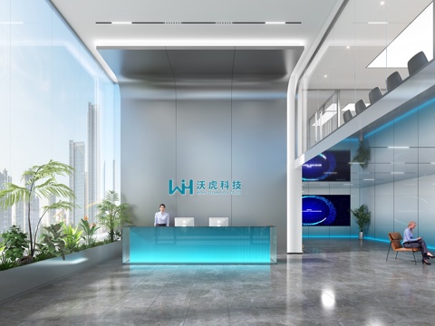  现代公司大堂 前厅 接待区 接待台 服务台 公司前台背景墙3d模型 