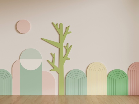 现代儿童背景墙 护墙板su模型