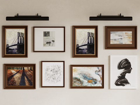 现代中古风装饰挂画组合su模型