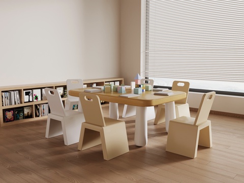 现代儿童桌椅 娱乐桌椅 玩具桌椅 图书柜su模型