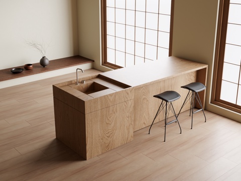 现代吧台吧椅 厨房吧台 吧台椅su模型