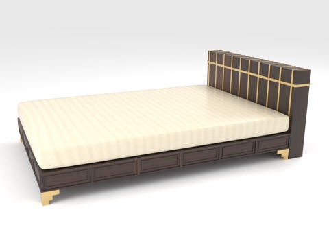  双人床 实木床 现代床 床架 背景床3d模型 