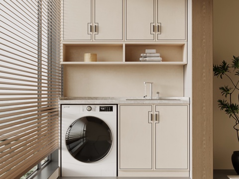 新中式阳台 洗衣机柜su模型