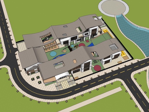 山水幼儿园su模型