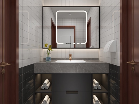  现代酒店卫生间 洗手台 马桶 小便斗 浴室3d模型 